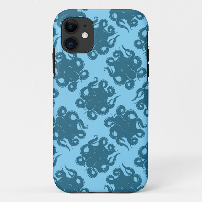 Capa Para iPhone 11 Octopus no padrão azul (Verso)