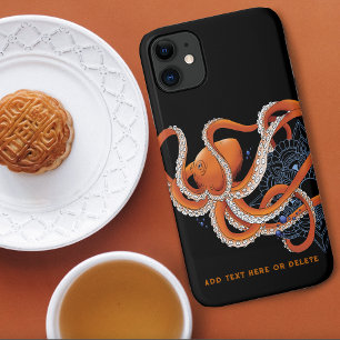 Capa Para iPhone 11 Octopus Orange Mandala Blue