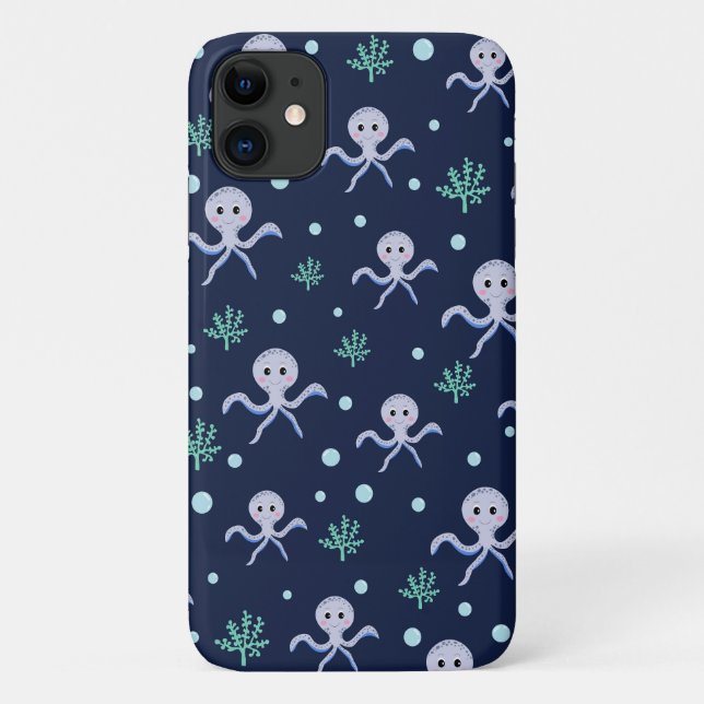 Capa Para iPhone 11 Octopus sob o padrão das crianças do mar (Verso)