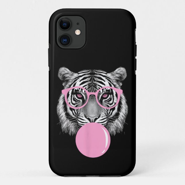 Capa Para iPhone 11 Óculos de Gato Engraçados para Mulheres e Chiclete (Verso)
