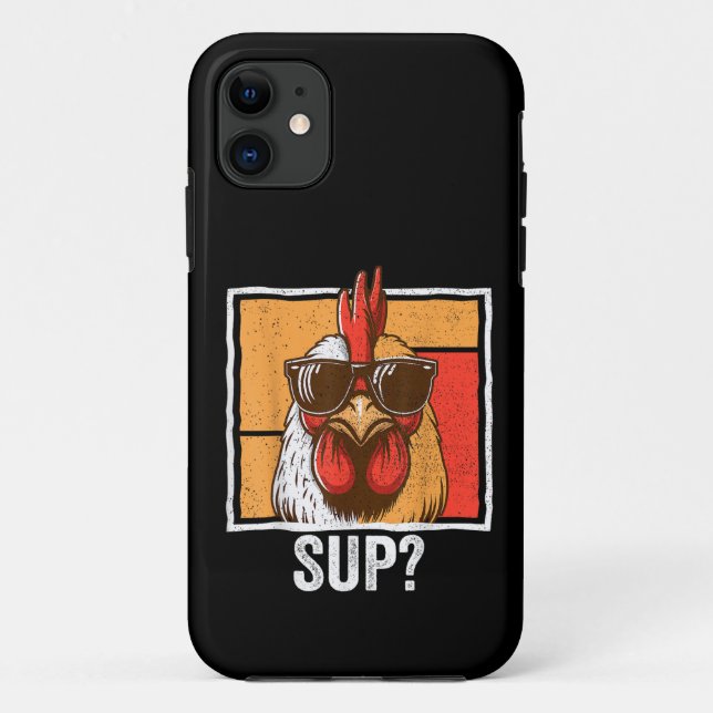 Capa Para iPhone 11 Óculos de Sol de Frango Fazenda de Animais Diverti (Verso)