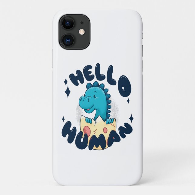 Capa Para iPhone 11 Olá humano dinossauro engraçado (Verso)