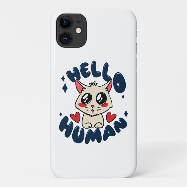 Capa Para iPhone 11 Olá humano Gato Fofo (Verso)