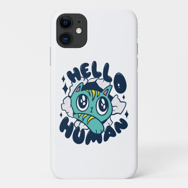 Capa Para iPhone 11 Olá humano Gato Fofo (Verso)
