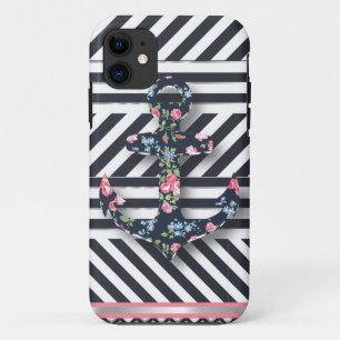 Capa Para iPhone 11 Olá! marinheiro! Âncora floral náutica do vinta