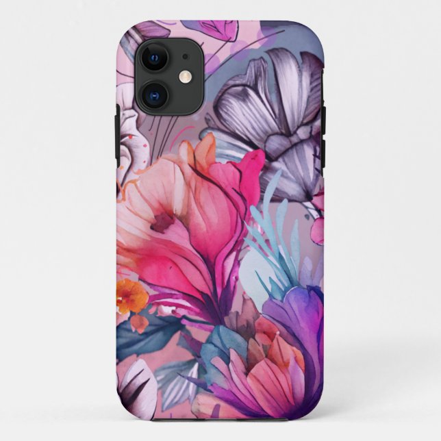 Capa Para iPhone 11 Olá, Tempo de Felicidade Primavera, Rosa Floral (Verso)