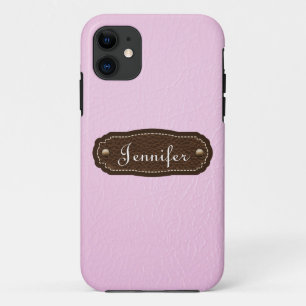 Capa Para iPhone 11 Olhar de couro cor-de-rosa iPhone personalizado 5