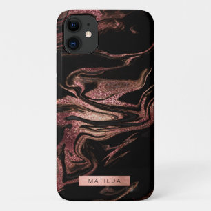 Capa Para iPhone 11 Olho de mármore preto rosa de cobre elegante