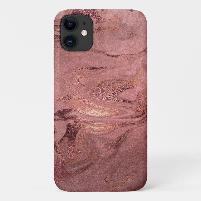 Capa Para iPhone 11 Olho vermelho de mármore vermelho rosa de cobre el (Verso)