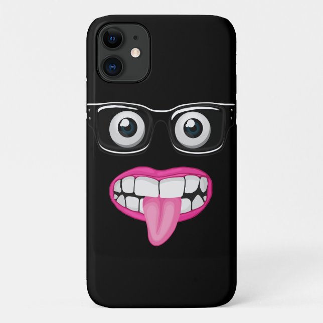 Capa Para iPhone 11 olhos com óculos e boca (Verso)