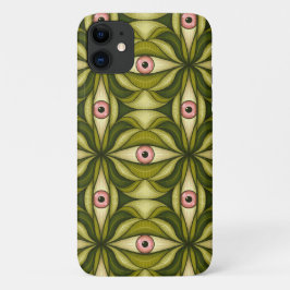 Capa Para iPhone 11 Olhos Cor-De-Rosa E Padrão Botânico Verde