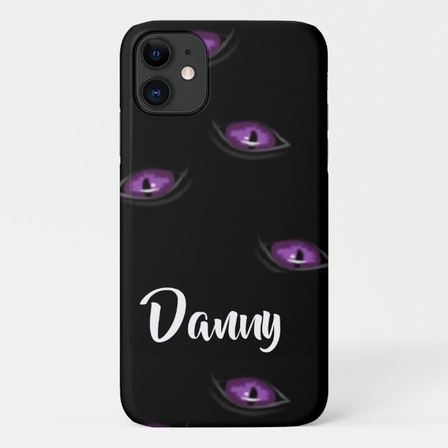 Capa Para iPhone 11 Olhos de gato de nome personalizado (Verso)