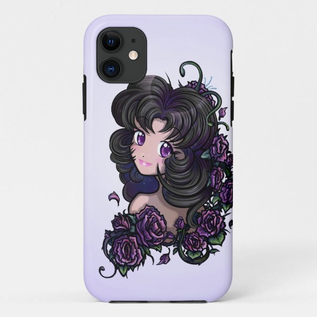 Capa Para iPhone 11 Olhos do Anime e flores bonitos grandes (caso do (Verso)