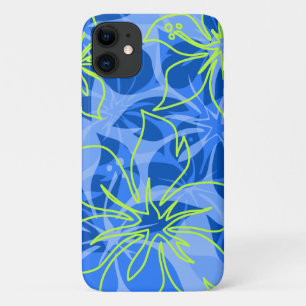 Capa Para iPhone 11 Olowalu Hibiscus Hawaiian Camo Blue