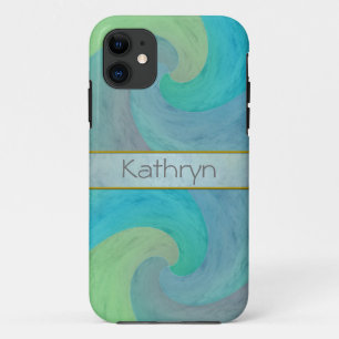 Capa Para iPhone 11 Onda de Aquarela Arte Personalizada Turquesa Verde