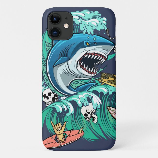 Capa Para iPhone 11 Onda de tubarões (Verso)