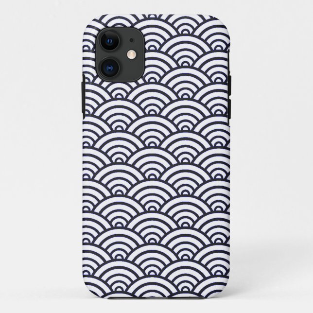 Capa Para iPhone 11 Ondas Azuis Japonesas Seigaiha Mar (Verso)
