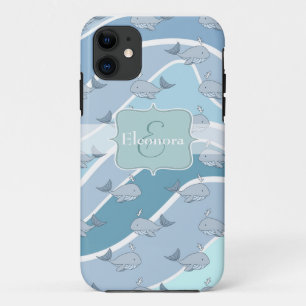 Capa Para iPhone 11 Ondas azuis, teste padrão sem emenda da baleia