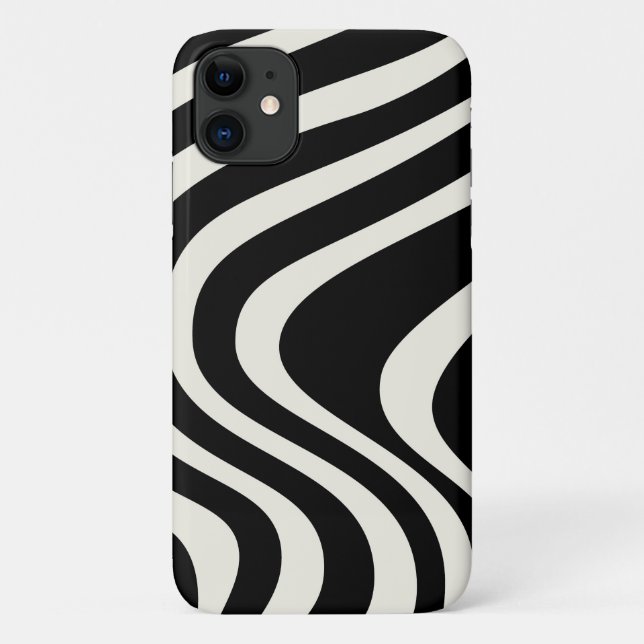 Capa Para iPhone 11 Ondas de estilo retrô preto e branco (Verso)