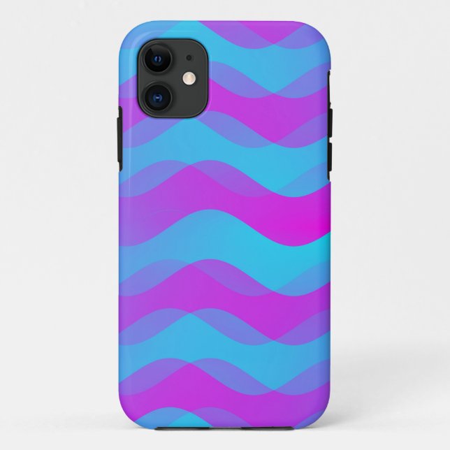 Capa Para iPhone 11 Ondas de gradiente de cor - rosa azul (Verso)