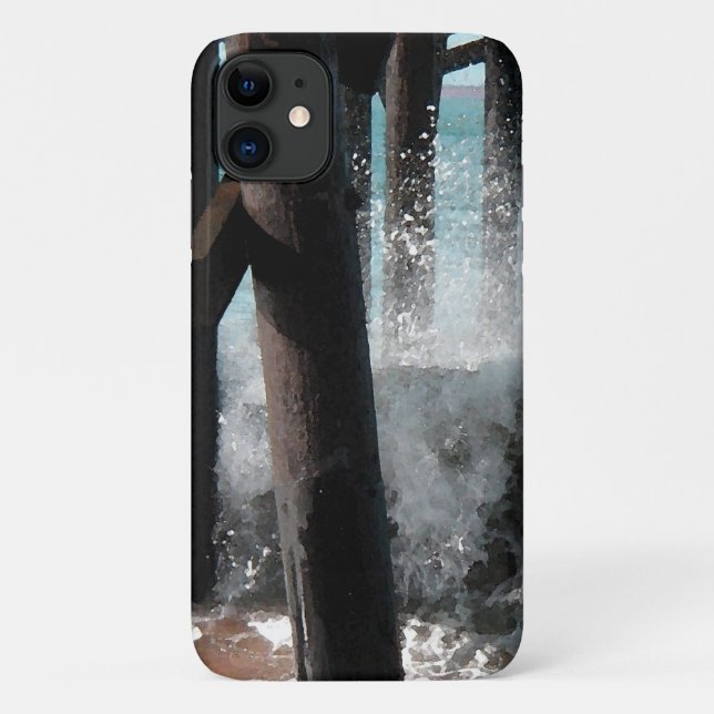 Capa Para iPhone 11 Ondas de queda sob o píer (Verso)