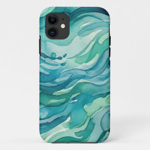 Capa Para iPhone 11 Ondas do Oceano em Aquarela Turquesa