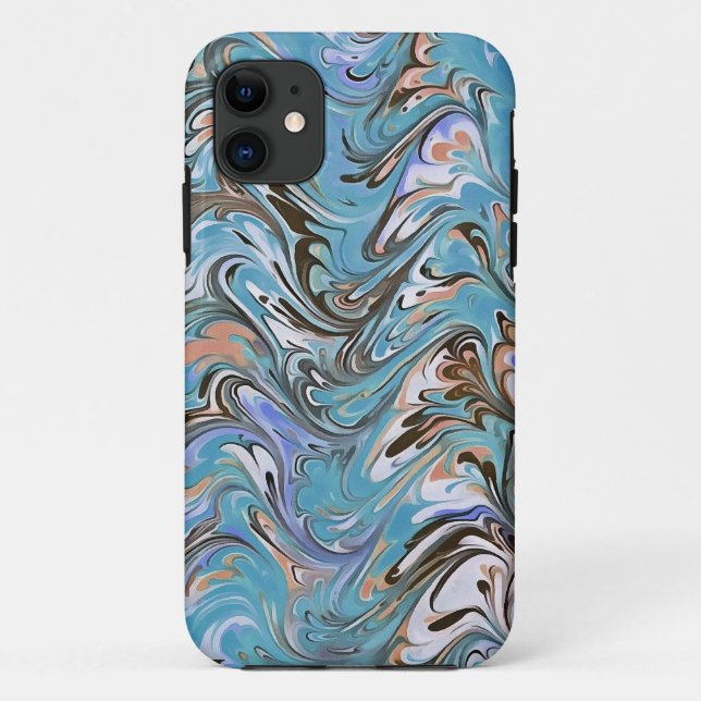 Capa Para iPhone 11 Ondas Em Abstrato De Arte Azul Acrílica (Verso)