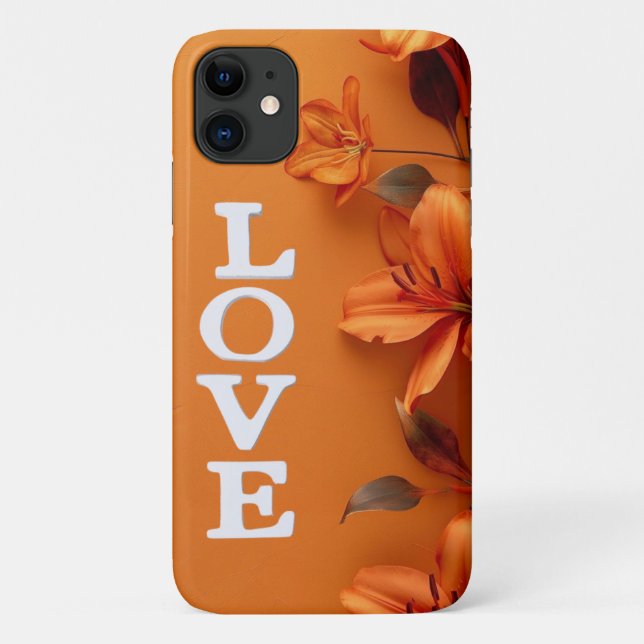 Capa Para iPhone 11 Orange Floral LOVE Design (Verso)