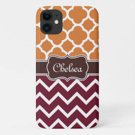 Capa Para iPhone 11 Orange Lattice Maroon Chevron Padrões Brown Name