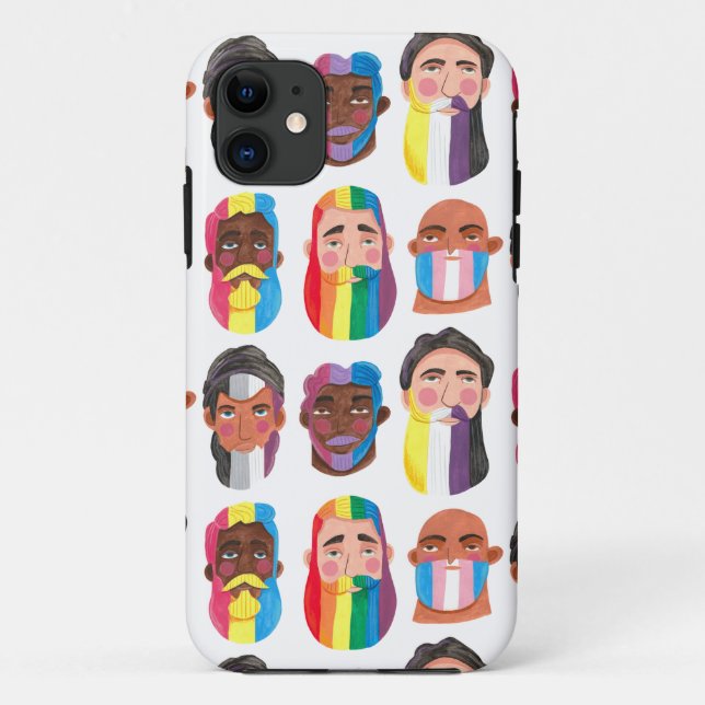 Capa Para iPhone 11 Orgulho gay arco-íris bandeiras de gênero barba pr (Verso)