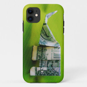 Capa Para iPhone 11 Origami de lei de dólar Elefante em fundo verde