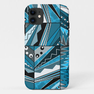 Capa Para iPhone 11 Ornamento étnico monocromático azul.