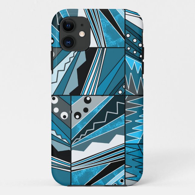 Capa Para iPhone 11 Ornamento étnico monocromático azul. (Verso)
