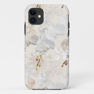 Capa Para iPhone 11 Orquídeas brancas sobre um creme leve