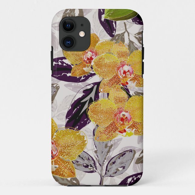 Capa Para iPhone 11 Orquídeas laranja amarelas.  (Verso)