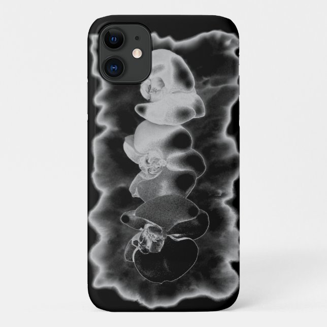 Capa Para iPhone 11 Orquídeas tropicais brancas, pretas e elegantes fl (Verso)