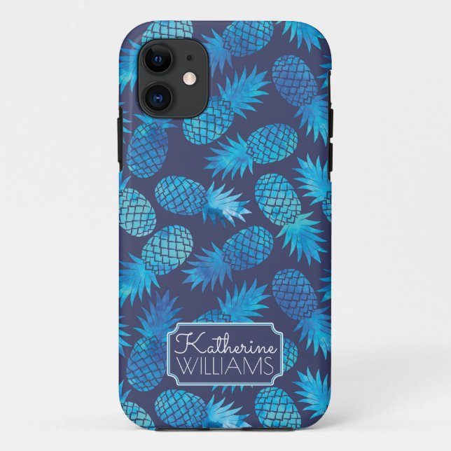Capa Para iPhone 11 Os abacaxis azuis da tintura do laço | adicionam (Verso)