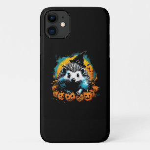 Capa Para iPhone 11 ouriço de Halloween e abóboras fofos