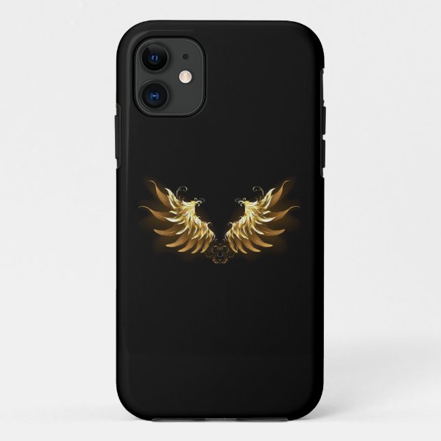 Capa Para iPhone 11 Ouro Angel Wings sobre fundo preto (Verso)