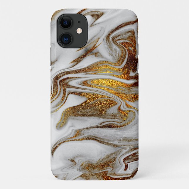 Capa Para iPhone 11 Ouro de cobre moderno Elegante e aspecto de mármor (Verso)