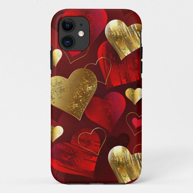 Capa Para iPhone 11 Ouro e namorados vermelhos (Verso)