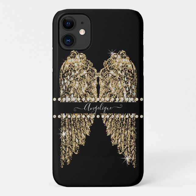 Capa Para iPhone 11 Ouro em Diamond Jewel Angel Wings Bling (Verso)