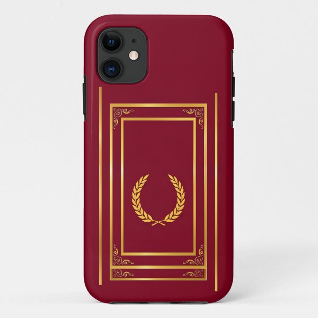 Capa Para iPhone 11 Ouro Laurel em Quadro Retangular em Marrom (Verso)