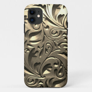 Capa Para iPhone 11 Ouro metálico, floral, com a inscrição elegante
