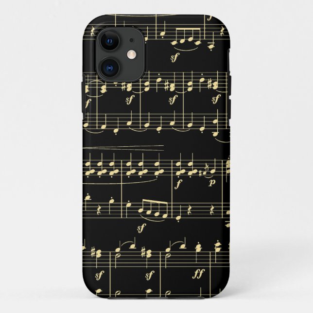 Capa Para iPhone 11 Ouro musical em preto (Verso)