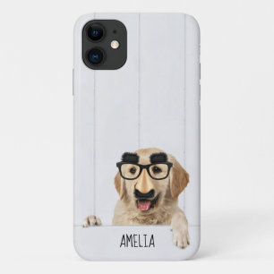 Capa Para iPhone 11 Ouro Retriever com óculos de madeira branca