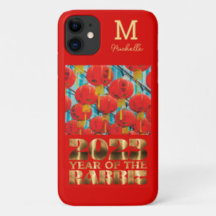 Capa Para iPhone 11 Ouro Vermelho Monograma Inicial Ano Novo Lunar do