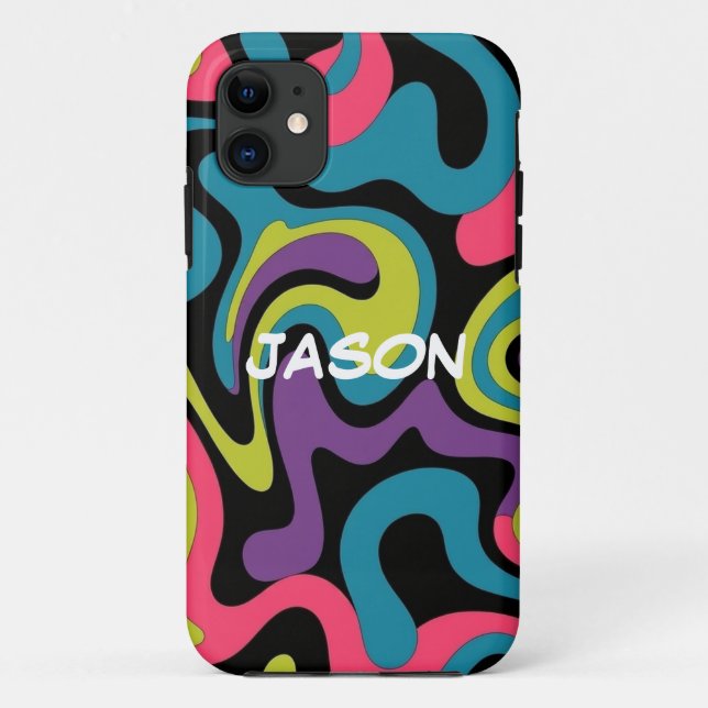 Capa Para iPhone 11 Padrão Abstrato de Neon Personalizado — Design Ret (Verso)