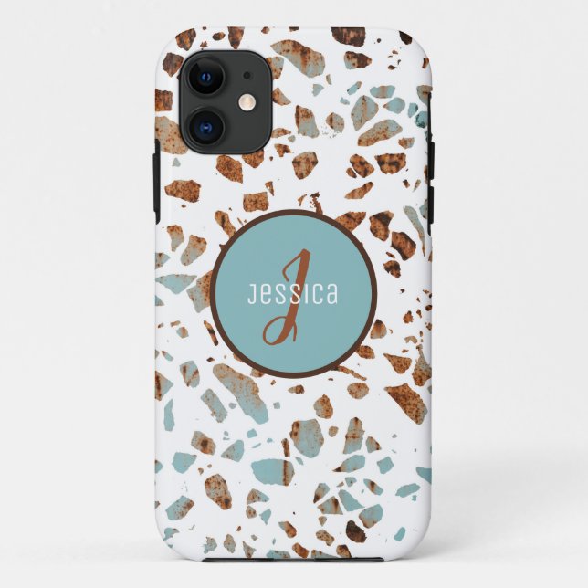 Capa Para iPhone 11 Padrão Abstrato Terrazzo Brown & Blue personalizad (Verso)