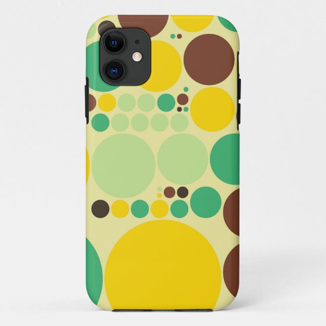 Capa Para iPhone 11 Padrão Amarelo, Azul, Bolinhas Marrons Invisível (Verso)